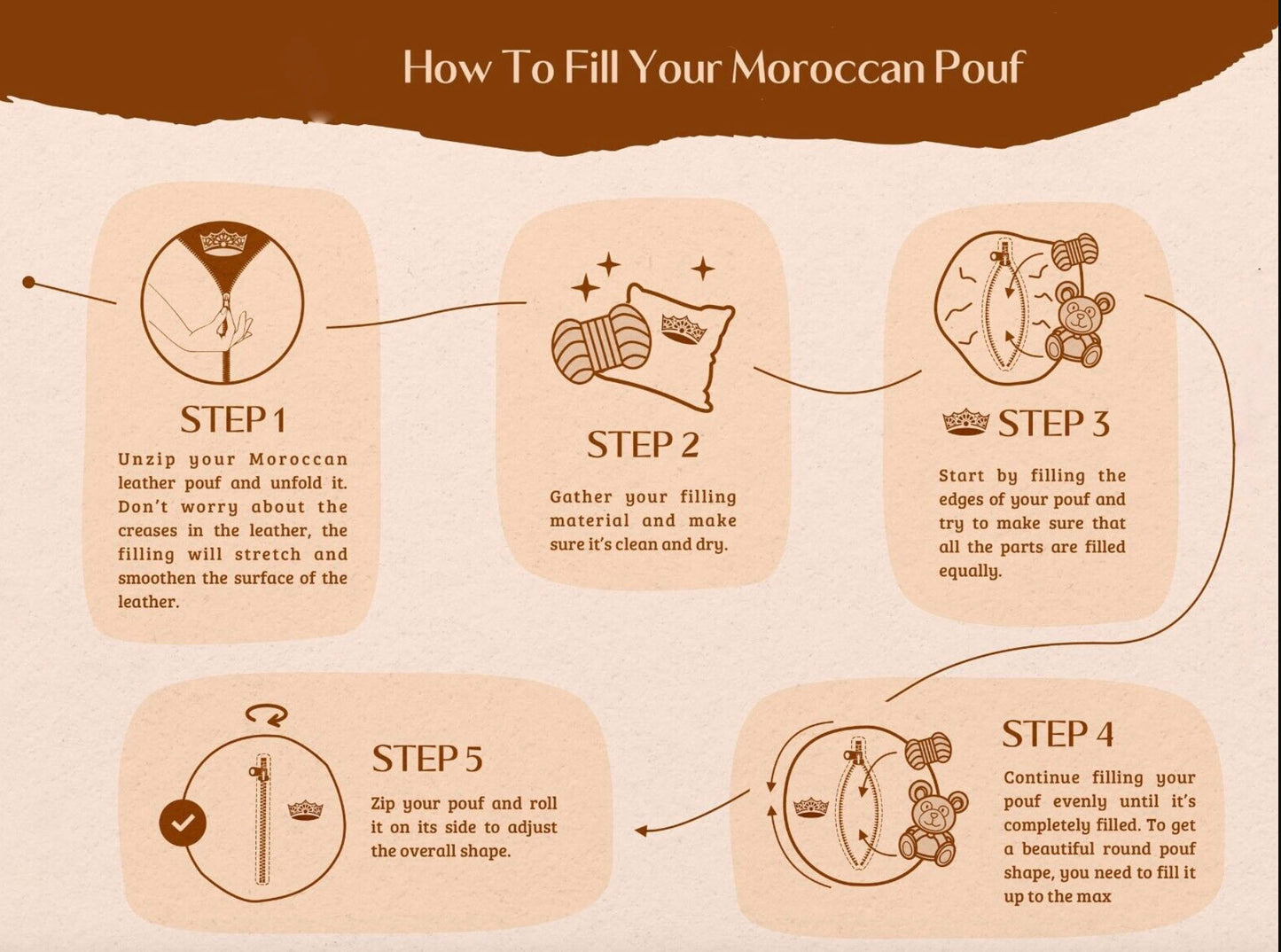 Moroccan POUF with White Stitching Leather Pouf Ottoman Pouf Moroccan Leather Pouf Moroccan Pouffe