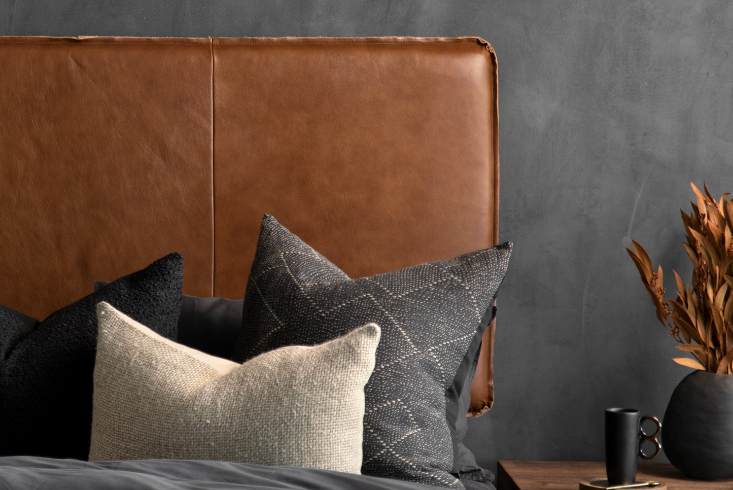 Hanging leather headboard