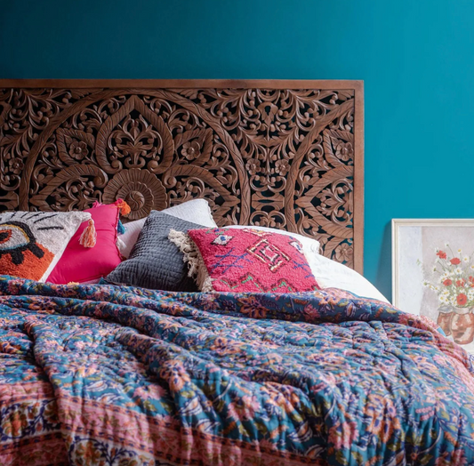 Wood Headboard , Wall Hanging Above Bed, Boho Bedroom Decor, Wooden Brown finish