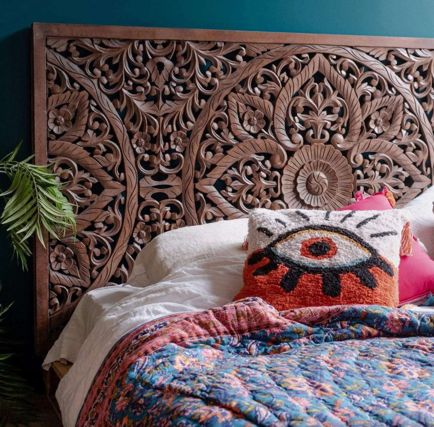 Wood Headboard , Wall Hanging Above Bed, Boho Bedroom Decor, Wooden Brown finish