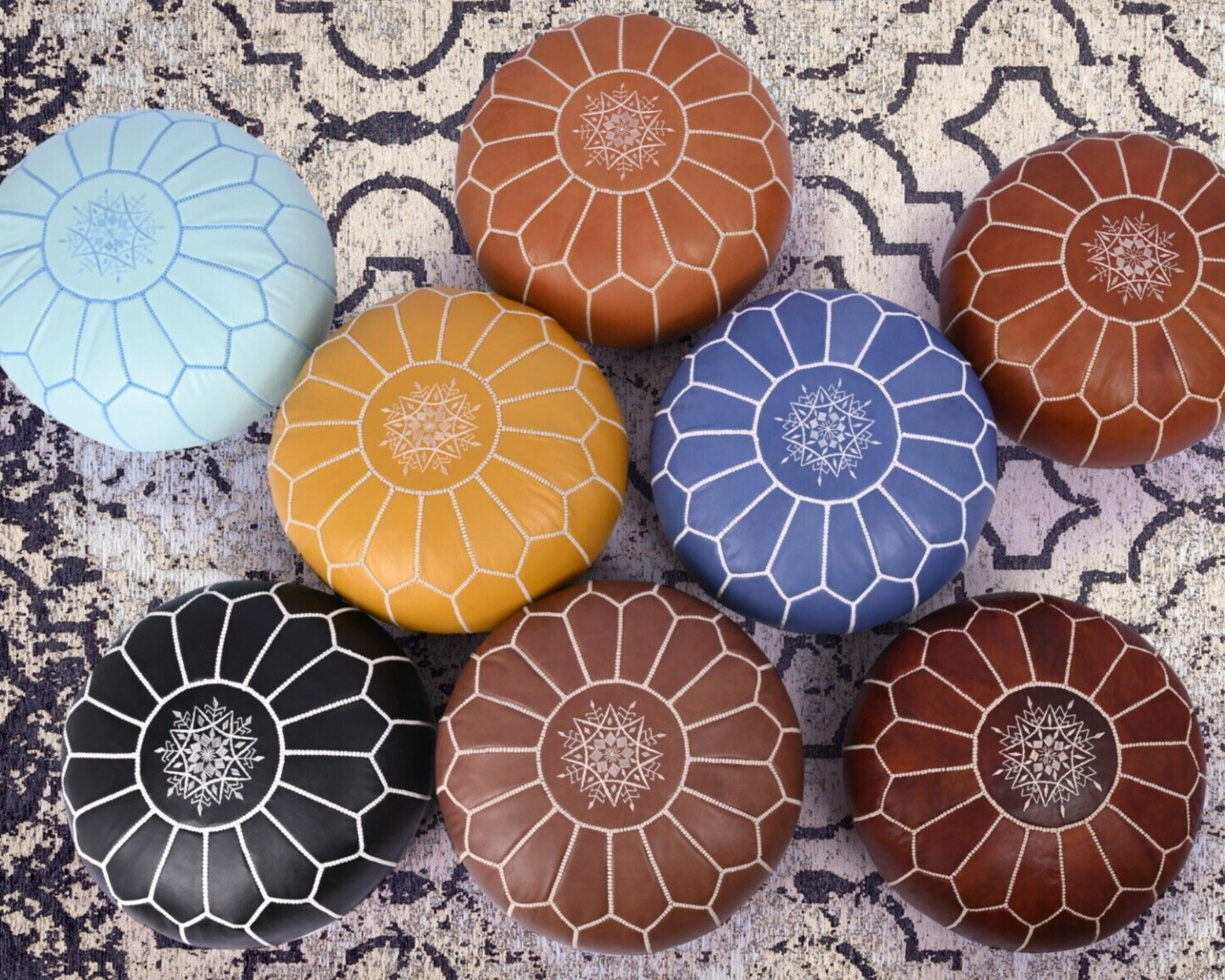 Moroccan POUF with White Stitching Leather Pouf Ottoman Pouf Moroccan Leather Pouf Moroccan Pouffe