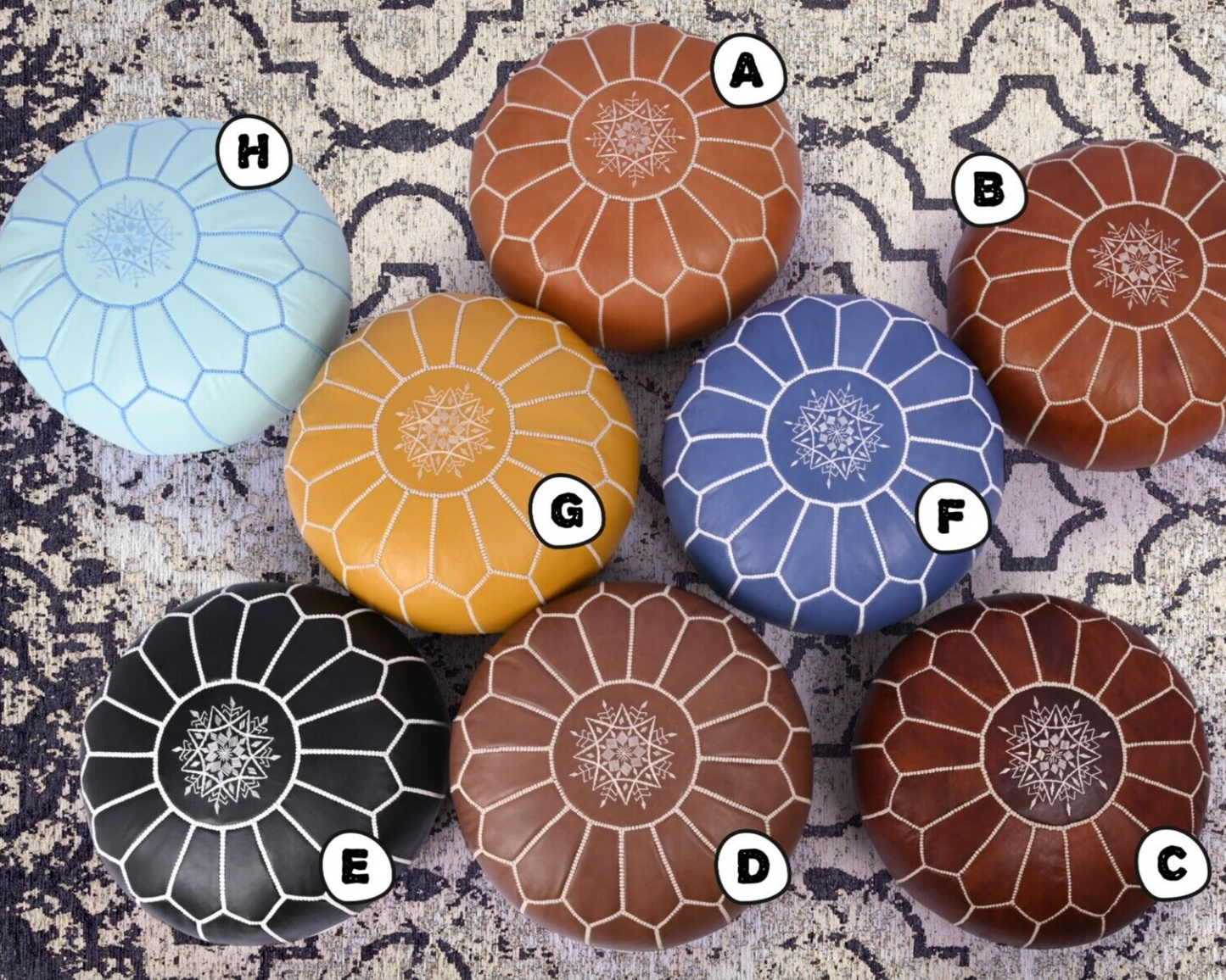 Moroccan POUF with White Stitching Leather Pouf Ottoman Pouf Moroccan Leather Pouf Moroccan Pouffe